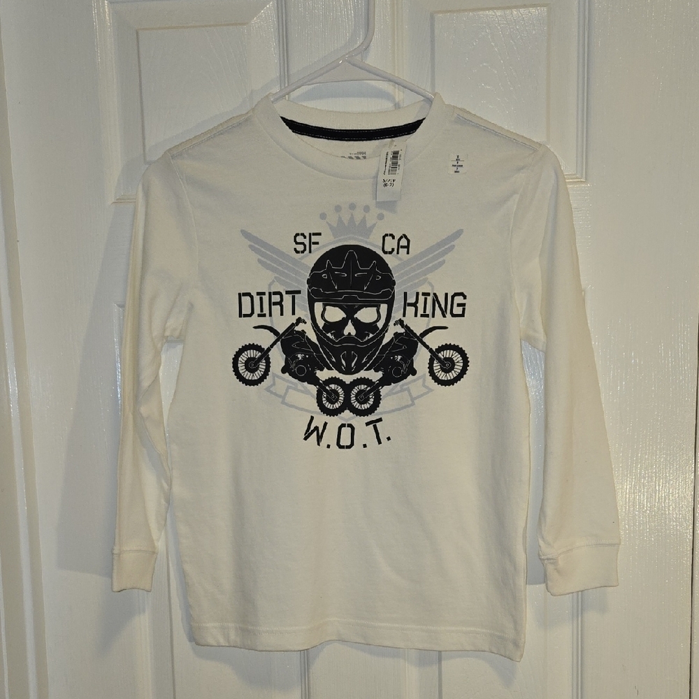 Old Navy Black and White Long Sleeve Tee with Skull Graphic